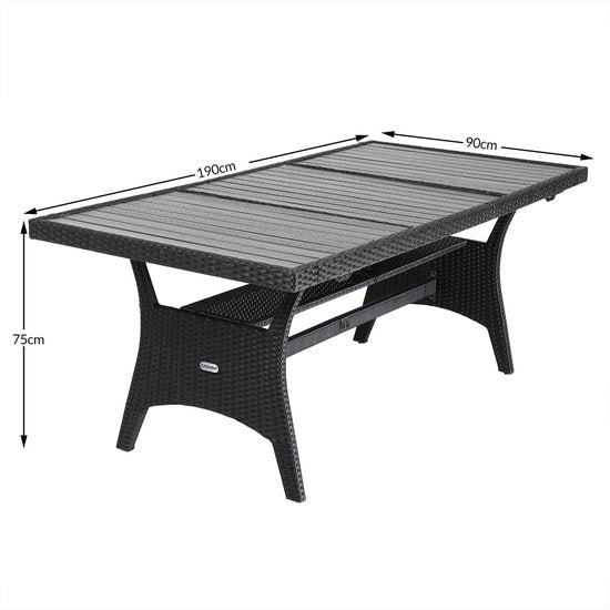 Casaria Tuintafel – Polyrattan & WPC Tafelblad – Verstelbare Poten – 190 x 90 x 75 cm – Zwart
