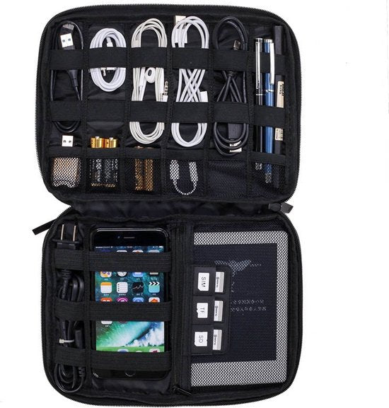 Sunflake Elektronica & Kabel Organizer - 3 Lagen - Kabel Reistas - Waterafstotend - Voor 9.7" iPad - Harddiscs - Opladers - Donkergrijs