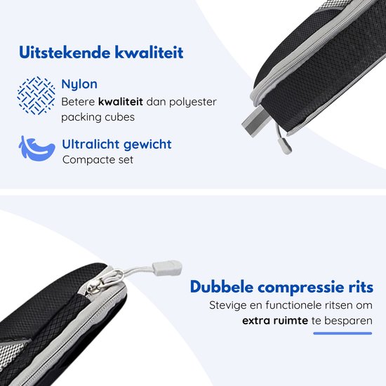 Hilvard - Packing Cubes Set - 6 delig - Bagage organizers - Kleding organizers - Travel cubes - Compression cubes - Zwart