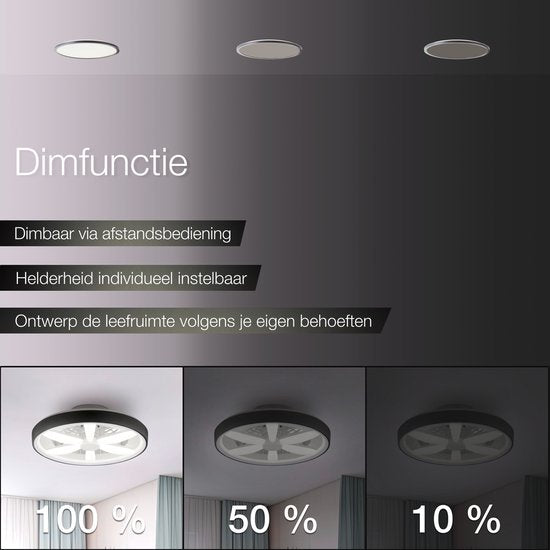 Brilliant Gaiano - Plafondventilator - Met verlichting - Ø 48 cm - LED 48W - Wit en RGB kleuren - Dimbaar - Timer - CCT - Zwart - Zeer stil
