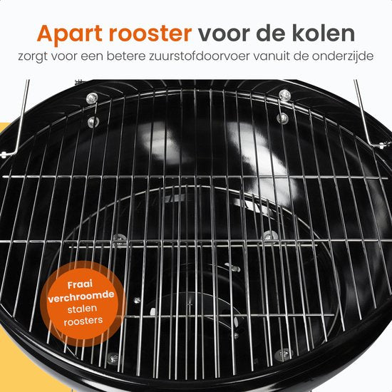 Goliving Houtskool Barbecue - Ø54 cm - Inclusief Accessoires - Houtskoolbarbecues op Wielen - XXL BBQ met Deksel - Rond - 65 x 89 cm - Zwart - Metaal