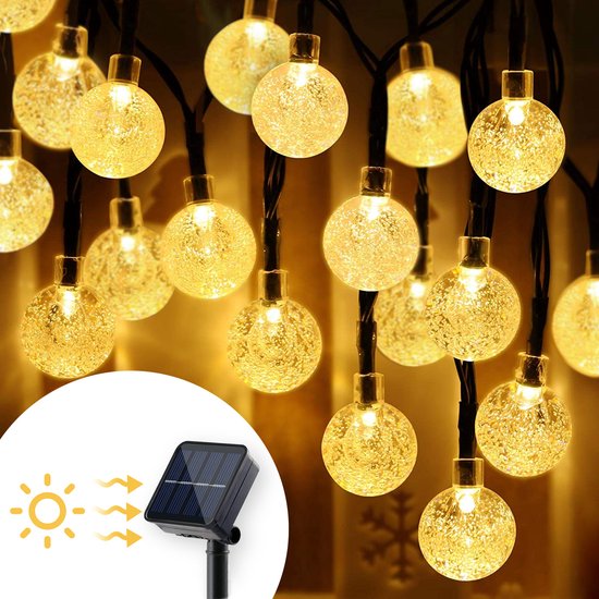 Happy Goods - kerstverlichting - 7m - 50 solar LED - Tuinverlichting op zonne-energie - Solar tuinverlichting - crystal lampjes ø 2,5 cm - Duurzaam