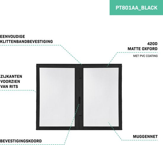 VONROC Zijwanden met Muggennet - Voor Premium Partytent PT501XX - 50+ UV Bescherming - Zwart