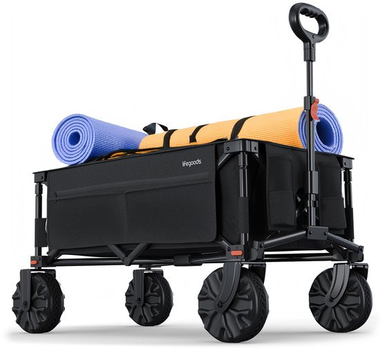 LifeGoods Bolderkar - Opvouwbaar - 100KG - 135L - Inklapbare Bolderwagen Met Afneembare Wielen - Beschermhoes - Zwart