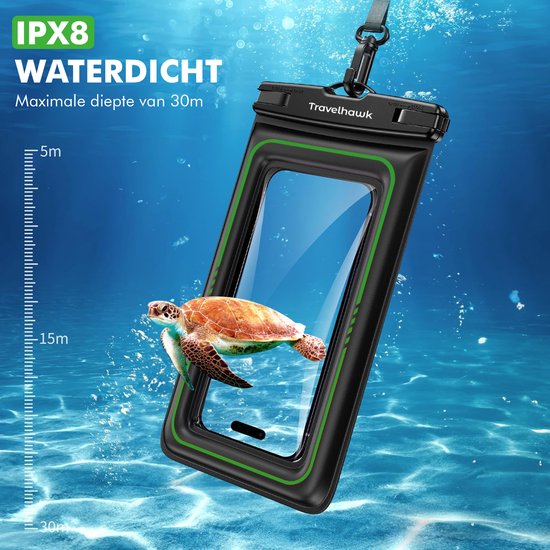 Travelhawk Waterdichte Telefoonhoesjes - Drybag Set van 2 stuks - Onderwater Hoesje - Waterdichte telefoonzakje - Geschikt voor alle Smartphones - Ook voor paspoort & betaalpassen - Doorzichtig - Water - Vakantie - Zwemmen - Telefoon - Waterdicht