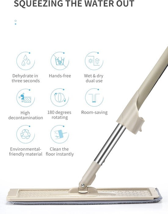 Fuegobird - Opvouwbare dweil- en emmerset - Opvouwbare multifunctionele emmer - Met wringerkit - Handsfree - Wordt geleverd met 4 wasbare microvezelmoppen - Nat en droog- Opvouwbare emmer - DWEIL