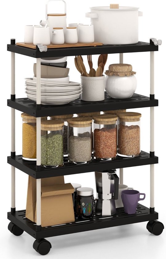 Coast Serveerwagen met Vergrendelwielen - 4 Laags - 40 x 21 x 59,5 cm - Zwart