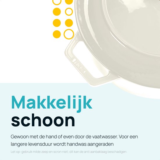 MOA Gietijzeren Braadpan - 7,2L - Voor Alle Warmtebronnen incl. Inductie - Met Deksel - Ø 30cm - Anti-Aanbaklaag - Wit