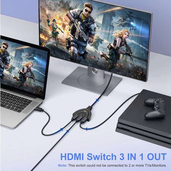 HDMI splitter - HDMI switch - 4K Ultra HD - 3 ingangen - 1 uitgang - HDMI Splitter - Hoge snelheid 3 poorten - Splitter 3-in-1-uitgang - geschikt voor tv, pc, Roku, Fire TV Stick, Xbox, PS5, PS4, Blu-Ray, projector, HD-monitor