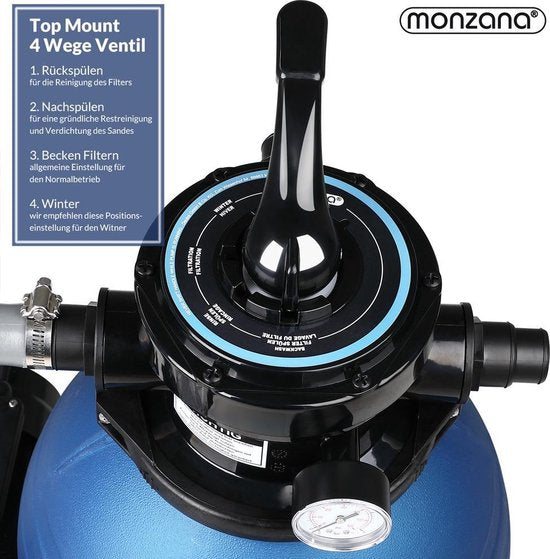 Monzana Zandfiltersysteem -Voorfilter – 7 Wegklep - Adapter Ø32-38mm