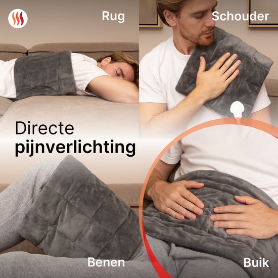 Seranova Verzwaard Elektrisch Warmtekussen voor Rug, Voeten, Nek, Schouders, Buik - Heating Pad - Verwarmingskussen - Wasmachine - 60x30cm - Grijs