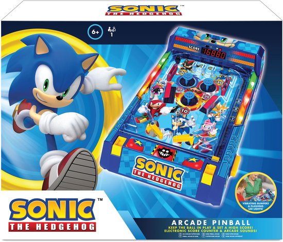 A Ambassador® Sonic Flipperkast - Arcade Pinball - Mini Flipperkast - Speelkast - Scoreteller - Tafelmodel - Volwassenen - Spelletjes voor Kinderen - Het grote speelgoedboek 2025