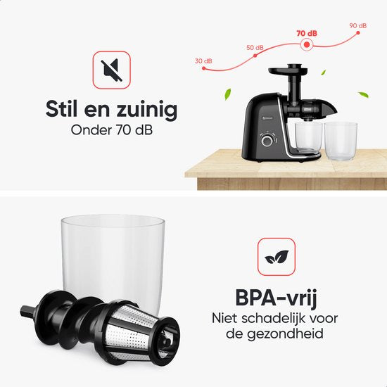 Kitchenwell Slowjuicer - 700ml - Juicer met pulpreservoir - Groenten en fruitpers - BPA vrij - Zwart