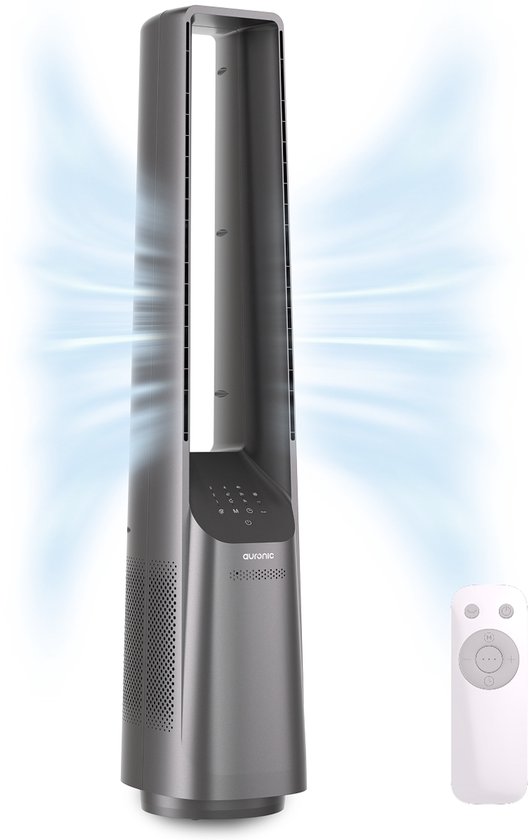 Auronic Torenventilator - Bladeless Model - Luchtkoeler - Vloerventilator - Stille Ventilator Staand - 101 CM - 6 Snelheden - Fan - Met Timer - 39 dB - Lichtgrijs