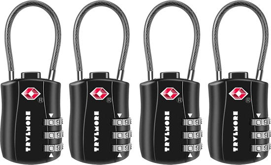 TRVLMORE Kofferslot - TSA Reisslot - Hangslot - 3 Cijferig - 4 Stuks - Cijferslot - Zwart