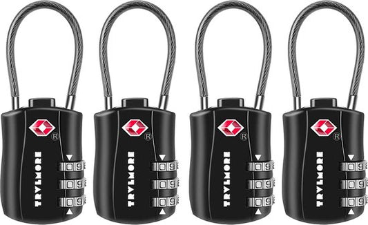 TRVLMORE Kofferslot - TSA Reisslot - Hangslot - 3 Cijferig - 4 Stuks - Cijferslot - Zwart