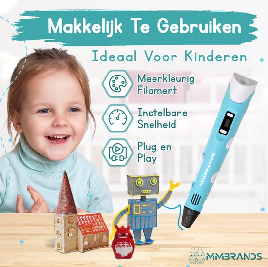 MM Brands 3D Pen Starterspakket - Inclusief 100m Filament in 10 Kleuren - Extra Lange Laadkabel - Geschikt voor ABS & PLA Filament - Blauw