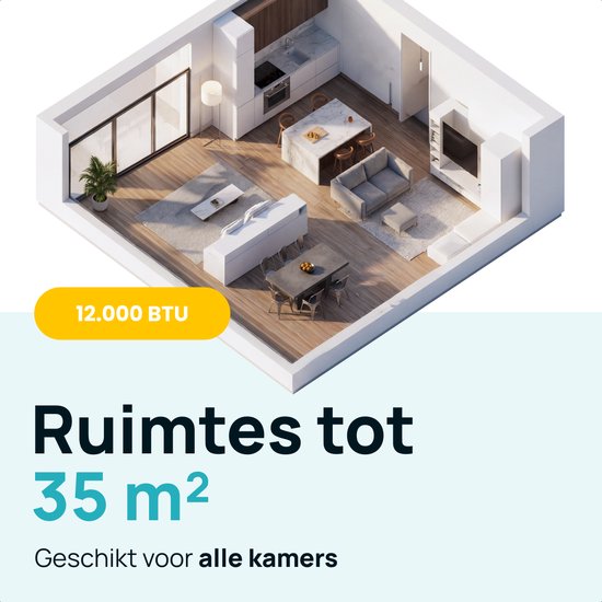 MOA Mobiele Airco - 12.000 BTU - Met Afstandbediening - Tot 35m² - Airconditioner met Ontvochtigingsfunctie - Raamafdichtingskit - Zwart