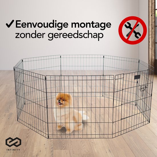 Infinity Goods Puppyren - Hondenren - 8 Panelen - 60 x 60 CM - 480 CM Omtrek - Opvouwbaar - Met Deur - Konijnenren - Zwart