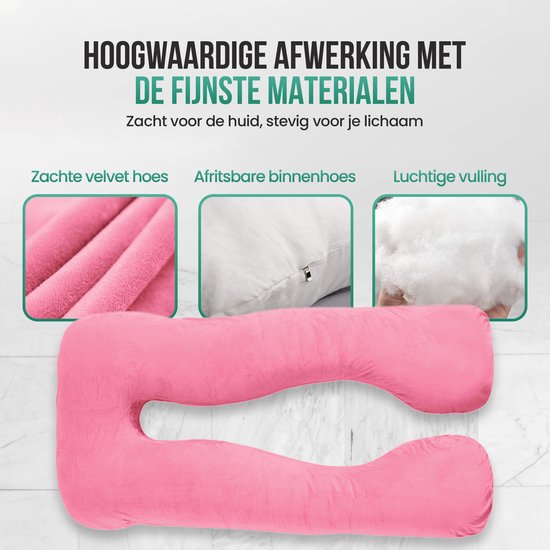 Avalo Zwangerschapskussen XXL 280 cm - U-Vorm Zijslaapkussen - Ergonomisch Body Pillow - Voedingskussen & Lichaamskussen voor Zwangere Vrouwen - Roze