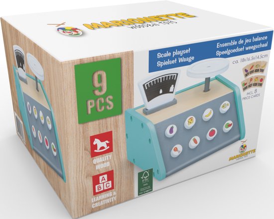 Marionette Wooden Toys Speelgoed Weegschaal - Met 9 Kaartjes - Leerspeelgoed - FSC Keurmerk - Hout