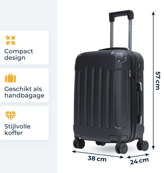 Pathsail® Handbagage Koffer 40L x 55CM - ABS - Lichtgewicht Trolley - Incl. TSA slot & Spinner wielen - Zwart