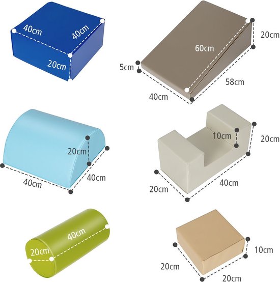 Coast 6-delige zachte bouwblokken, grote bouwblokken voor kinderen, gigantische bouwblokken, bouwblokken van foam, bruin