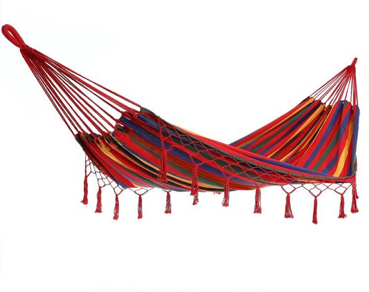 Detex Hangmat 320x150cm met franjes - rood/meerkleurig
