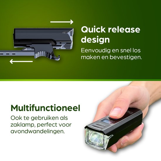 Exortus® Oplaadbare LED Fietsverlichting set - Fietslicht Set Wit En Rood – Fietslamp Geschikt Voor Elke (Race)fiets - Batterij Indicatie - Valbestendig & Waterdicht - Met licht sensormodus - Ook te gebruiken als zaklamp