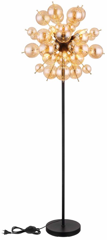 Vloerlamp TOKKI Glas 154.0cm Matt zwart | smoked E14 3-Lichts
