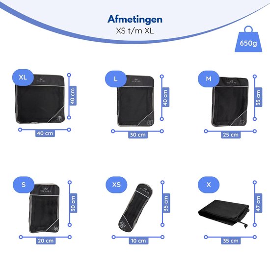 Hilvard - Packing Cubes Set - 6 delig - Bagage organizers - Kleding organizers - Travel cubes - Compression cubes - Zwart
