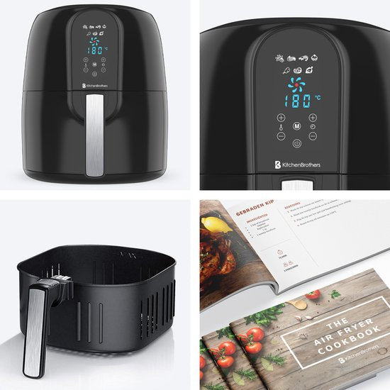 KitchenBrothers Airfryer XL - 1890W - Heteluchtfriteuse XXL - 7,2L Inhoud - 80ºC tot 200ºC - Zwart