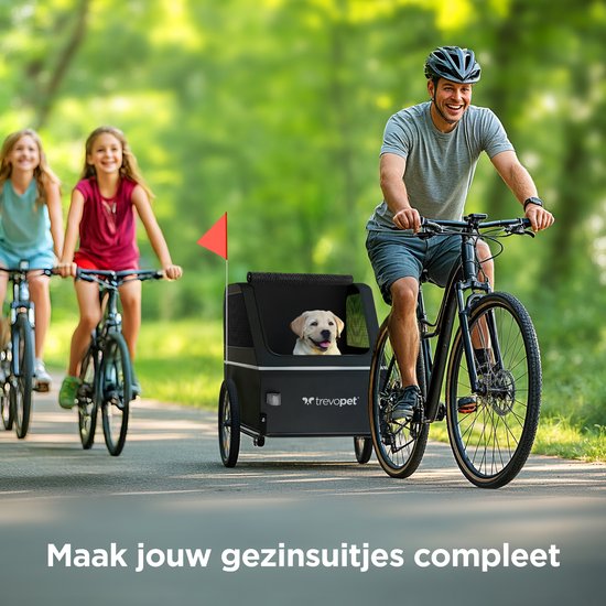 TrevoPet® Hondenfietskar XL - Opvouwbare Fietskar Hond - Hondenkar met Loopplank, Veersysteem & Weerbestendig - Geschikt voor E-Bikes - 45 kg - Zwart