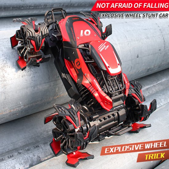 Monster Truck Explosive Wheels Stunt Car Vehicle - 2 Batterijen - rood