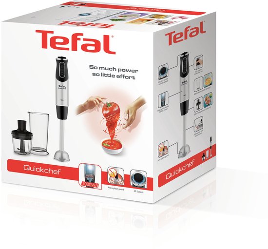 Tefal Quickchef HB6598 - Staafmixer - Inclusief Mengbeker en Hakmolen - Krachtige Prestaties - Zilver/Zwart - 1000W