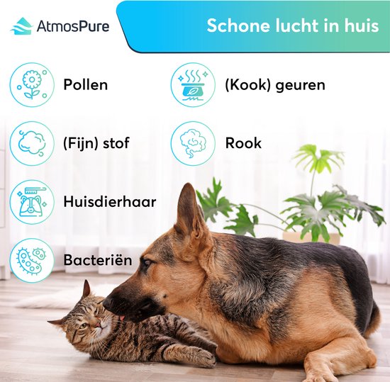 AtmosPure® CleanAir Luchtreiniger - Air Purifier met vervangbaar HEPA 13 + Koolstoffilter - CADR 250 m³/h - Zwart - Voor 98 m² - Werkt tegen huisstofmijt, hooikoorts, allergie, -3 standen + stille slaapstand - Luchtkwaliteit Sensor
