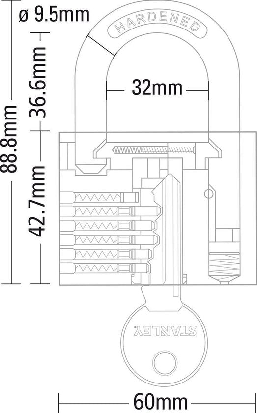 Stanley Hangslot 60 mm – Massief Messing – Inclusief 2 Sleutels – Weerbestendig