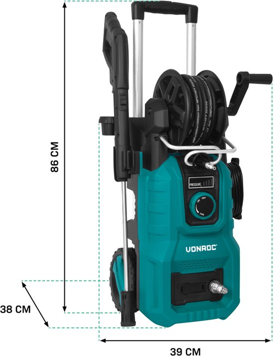 VONROC Hogedrukreiniger V24-3 - 2400W – 180 bar – drukregelaar - Incl. terrasreiniger, schuimsproeier en accessoires