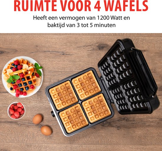 alpina Wafelijzer - Brusselse Wafels - Antiaanbaklaag - 4 Wafels - 1200W