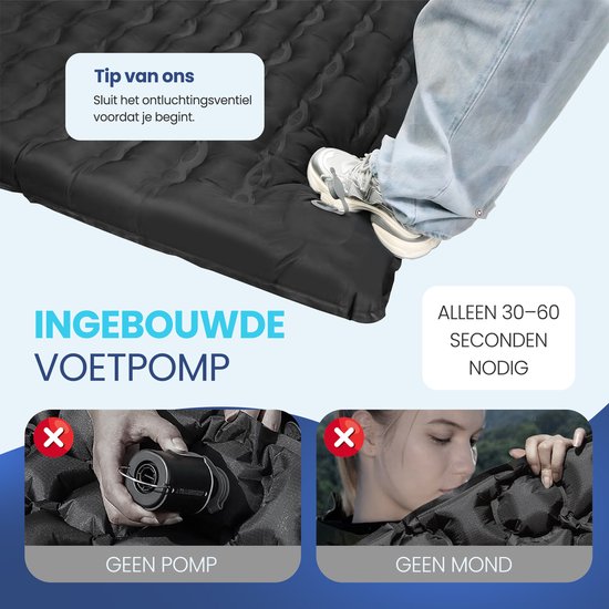 FLOAT Nomadic - 1 Persoons slaapmatje met voetpomp en kliksysteem - Stevig en licht Luchtbed voor de camping - 195x66x12 cm luchtmatras - Zelfopblazende slaapmat - Zwart