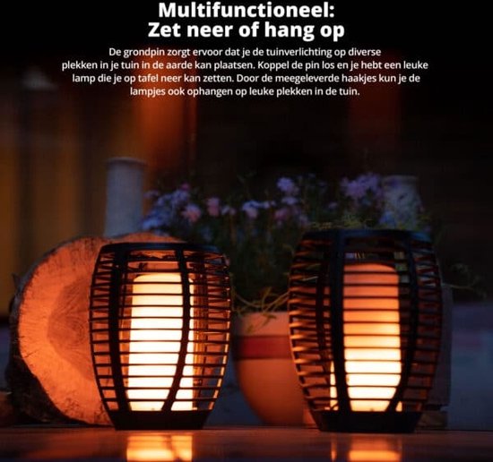 FlinQ Torch - Solar Tuinfakkels - Tuinverlichting op zonne-energie - Solar tuinverlichting - Tuinlantaarns - Padverlichting - 2-pack - Zwart