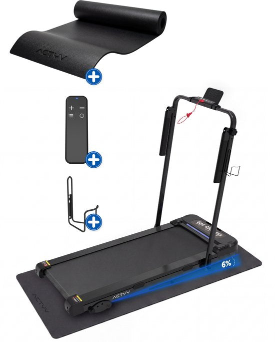 ACTYV Loopband Inklapbaar 1-12km/u met 6% Hellingsfunctie - Inclusief Smeerolie, Beschermmat - Hardloopband - Treadmill - Wandelband - Walking pad - Voor Thuis - Elektrisch - Opvouwbaar V3