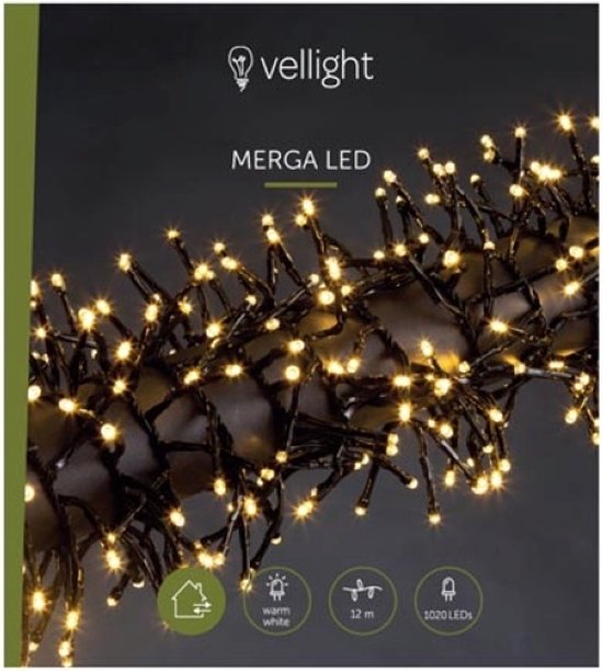 Merga LED, lichtslinger, 12 m, 1020 leds, warmwit, zwarte kabel, voor binnen en buiten, 24 V