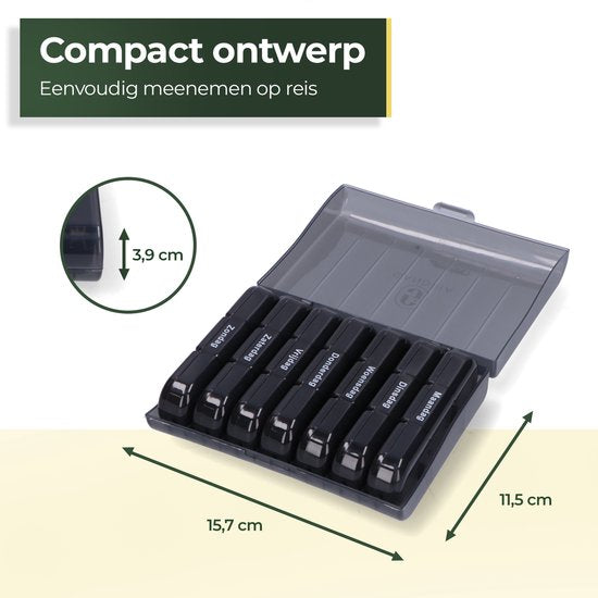 Gandria Pillendoos 7 Dagen - Uitneembaar Pillendoosje - Medicijndoos met 21 Compartimenten - Medicijndoos met Stevige Sluiting - 3 Vakken per Dag - Zwart