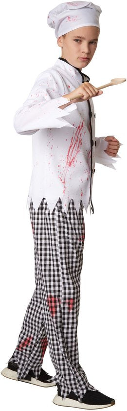 Dressforfun Griezelige kok 140 (9-10j) - verkleedkleding kostuum halloween verkleden feestkleding carnavalskleding carnaval feestkledij partykleding - 302217