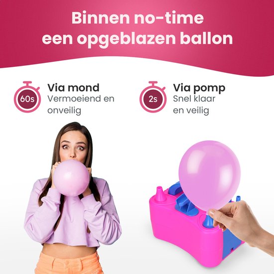 Partizzle Elektrische Ballonnenpomp - Snel Feest Ballonnen Opblazen - Ballonnenboog Ballon Pomp - Verjaardag / Kerst / Sinterklaas Versiering Decoratie - Roze Blauw