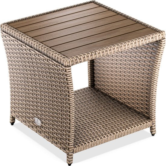 Casaria Bijzettafel - Polyrattan Vierkant 45x45x40cm - Creme