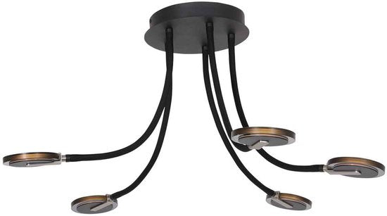 Plafonnieres Turound 3376ZW Zwart - Draaibaar en kantelbaar, van glas en metaal, Ø 91,5 cm, Steinhauer