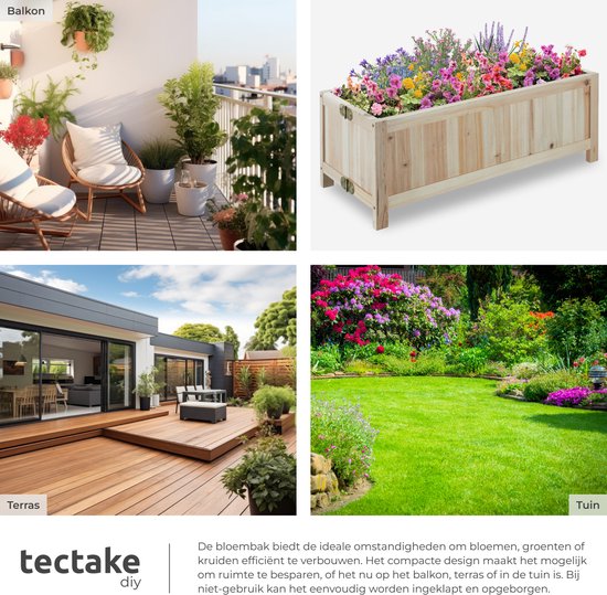 tectake® Verhoogde Plantenbak Blomster - Bloembakken voor buiten Rechthoekig - Inclusief folie - Opvouwbare Houten Bloembak - Stabiel en Weerbestendig - 70 x 30 x 25 cm - Tuinbed voor Kruiden, Groenten en Bleomen - Antraciet