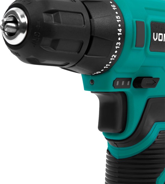 VONROC Accuboormachine 12V - Incl. Accu, usb-c kabel en 16-delige boor- en bitset